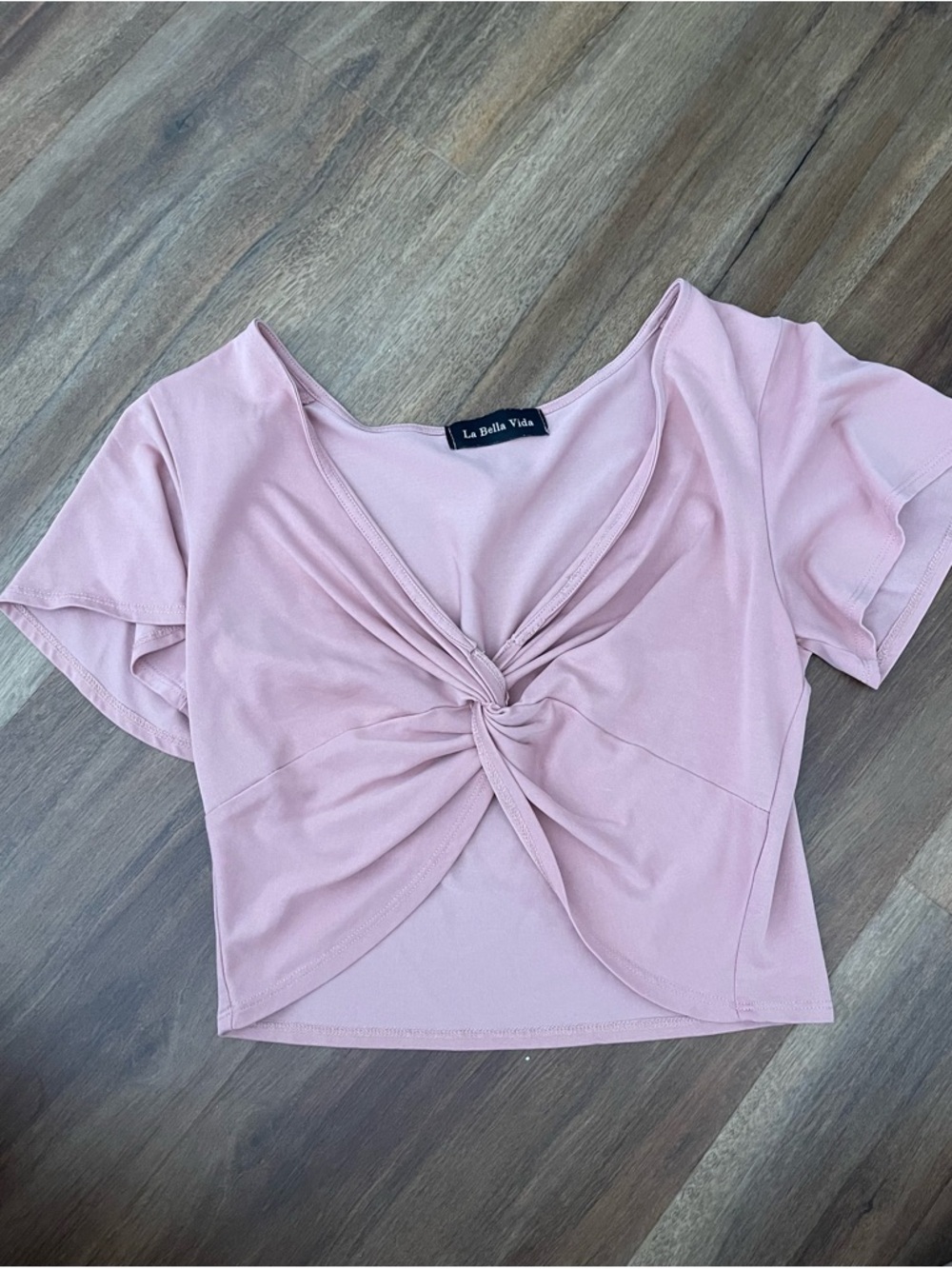 La Bella Vida Pink Twist-Front Crop Top